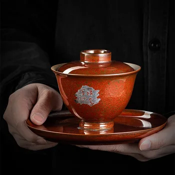 Cubra A Bacia Cuihong Tianmu Único De Três Talento Cubra A Bacia Xícara De Chá De Cerâmica Família Grande Kung Fu Chá Tigela