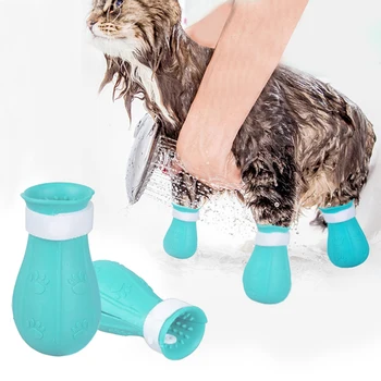 Gato Garra Protetor De Banho Anti-Arranhões De Gato Sapatos Para O Gato Ajustável Pet Banho De Lavagem De Botas Do Gato De Pata De Unhas Tampa Pet Grooming Suprimentos