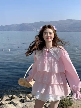 Idade de redução de Boneca Gola de Camisas Femininas Nova Primavera Fresca Doce Blusas Soltas coreano Moda Blusas Mujer Elegantes Y Juvenis