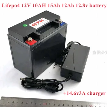 Lifepo4 12V 10AH 15Ah 12Ah de 12,8 v bateria de proteção BMS 12A 10000 mAh Caça lâmpada de xénon de pesca de uso da lâmpada + 14.6 V 3A carregador