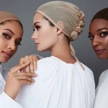 Malha respirável Interna Elástica Pac para o Muçulmano Undercap Hijab com Laços de Volta Islâmica Sob o Lenço de Jersey Bonnet Headwrap Moda