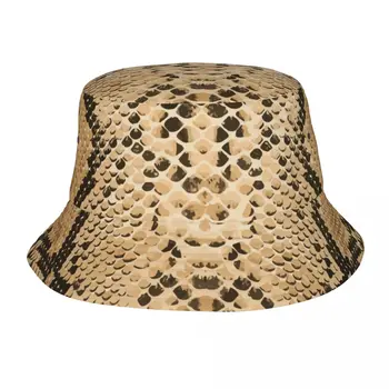 Vintage Pele De Cobra Chapéu De Balde De Verão, Chapéus Pescador Chapéu Dobrável Mulheres Homens Protetor Solar Sombra Caps