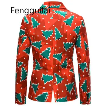 2020 Nova Moda masculina paletó Blazer Casual Slim Fit Botões 3D Festa de Natal estampa Floral Pintura Blazers Jaqueta Vermelha e Verde