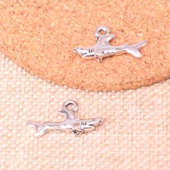 25pcs de Peixe Tubarão Encantos Pingentes de Metal para Pulseira e Colar de Jóias DIY Artesanal 24*12mm