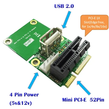 Mini PCI-E E PCI Express PCI-E 1x Placa USB 2.0 Metade PCIE Mini Adaptador de Cartão de 4Pin Fonte de Alimentação de Computador, Componentes para PC