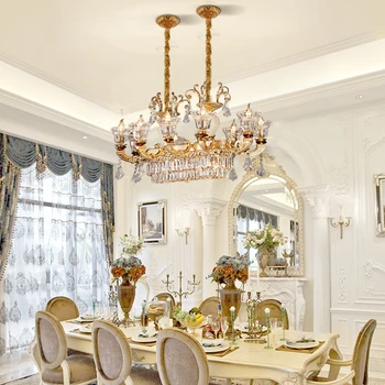 DINGFAN Made In China de Luxo, Sala de estar, Sala de Jantar Decoração Lâmpada de Pingente de Ouro francesa de Luxo Lustre de Cristal