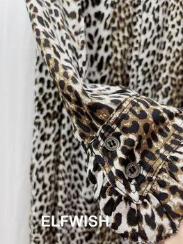 Mulher Moda de estampa de Leopardo MIDI Vestido com decote em V Manga Longa Lados Fendas Retas Vestidos de 2022