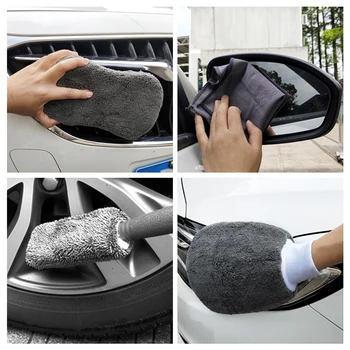 9pcs Cuidados de Limpeza Ferramenta de Auto Wash Mitt Toalha do Microfiber Lavagem de Luvas de Roda Escova Almofada de Esponja de Lavar Mitt Auto Lavagem de Carro