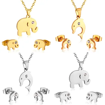 Animal Colar Brincos Define a Jóia de Aço Inoxidável para as Mulheres os Homens de Moda Elefante Peixe Pingentes de Ouro, Cor de Prata 2023 Moda