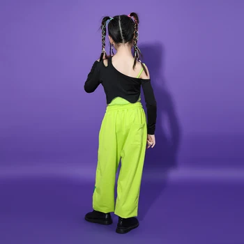 Crianças Adolescentes Hip Hop Roupas De Manga Comprida T-Shirt Superior Streetwear Verde Jogger Calças Para Meninas Dança Jazz Traje Fase De Roupas