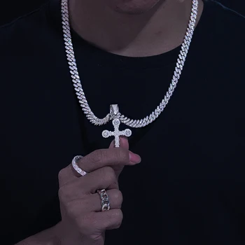 Moissanite Diamante Estrela-studded Cruz Colar Pingente S925 Prata Vento Brilho de Diamante Punk da Festa de Hip Hop Presente da Jóia