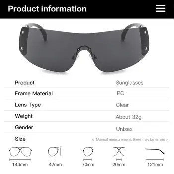 Um Pedaço de Y2K Óculos de sol para Mulheres, Homens da Moda sem aro Estrela Punk Óculos Oversized Envoltório em Torno de Tons de 2000 UV400 Óculos